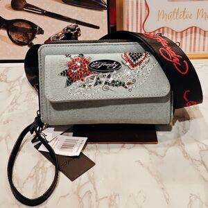 Ed Hardy Denim Convertible Crossbody Bag NWT